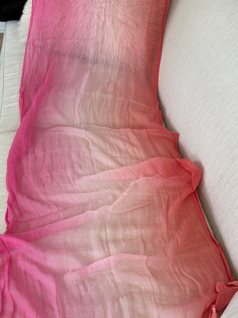 Talbots Pink to Coral Ombre Tassel Scarf 70x25 - Picture 7 of 9